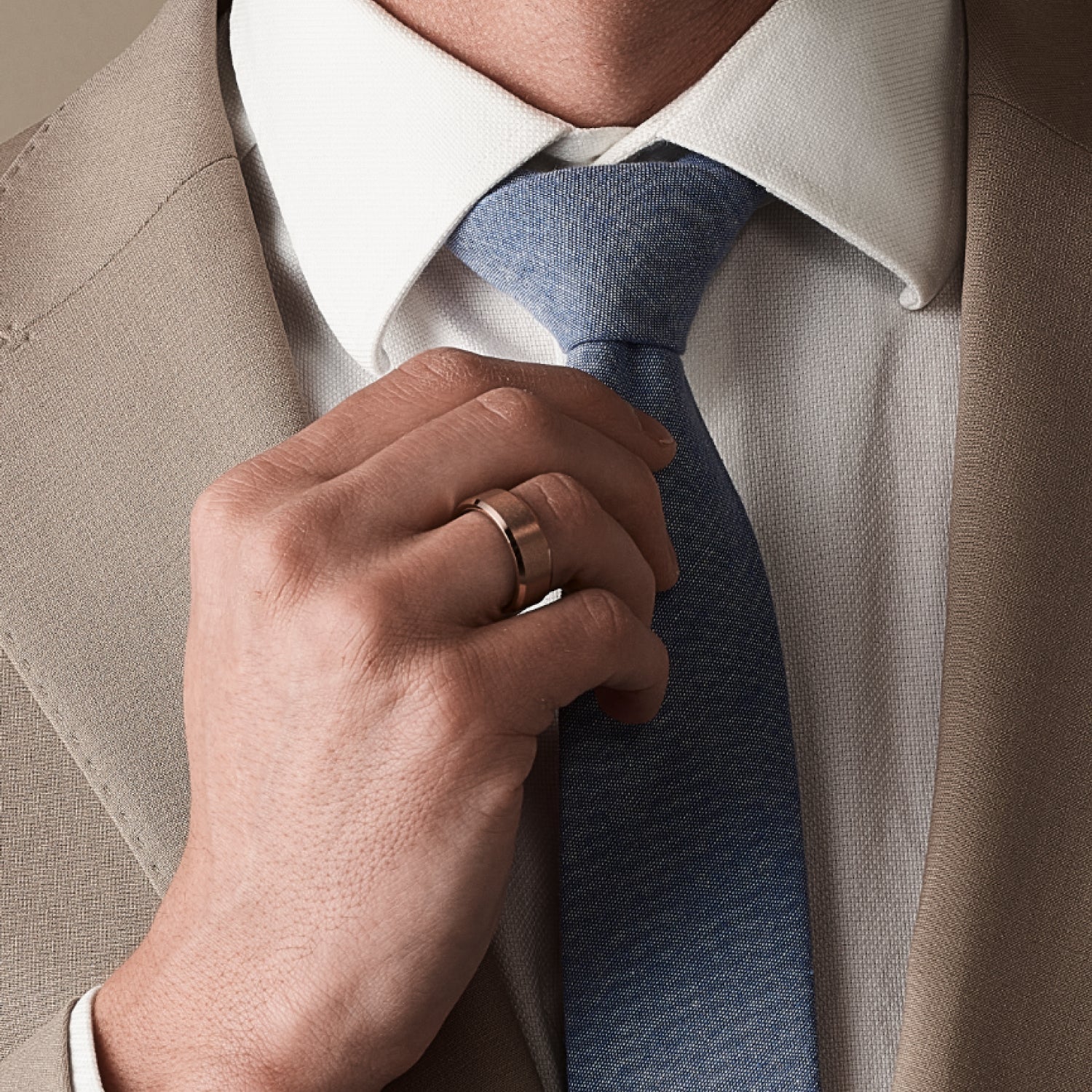 Ridge 8mm Beveled Ring Set - 18K Rose Gold